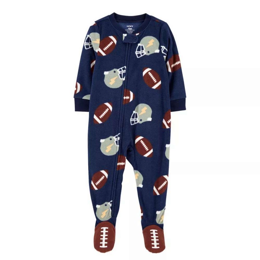 Clothing * | Toddler Boy Carter'S Football Fleece Footed Pajamas