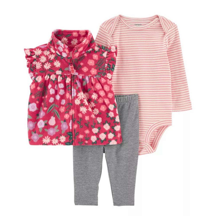 Clothing * | Baby Carter'S 3-Piece Floral Fleece Vest Set