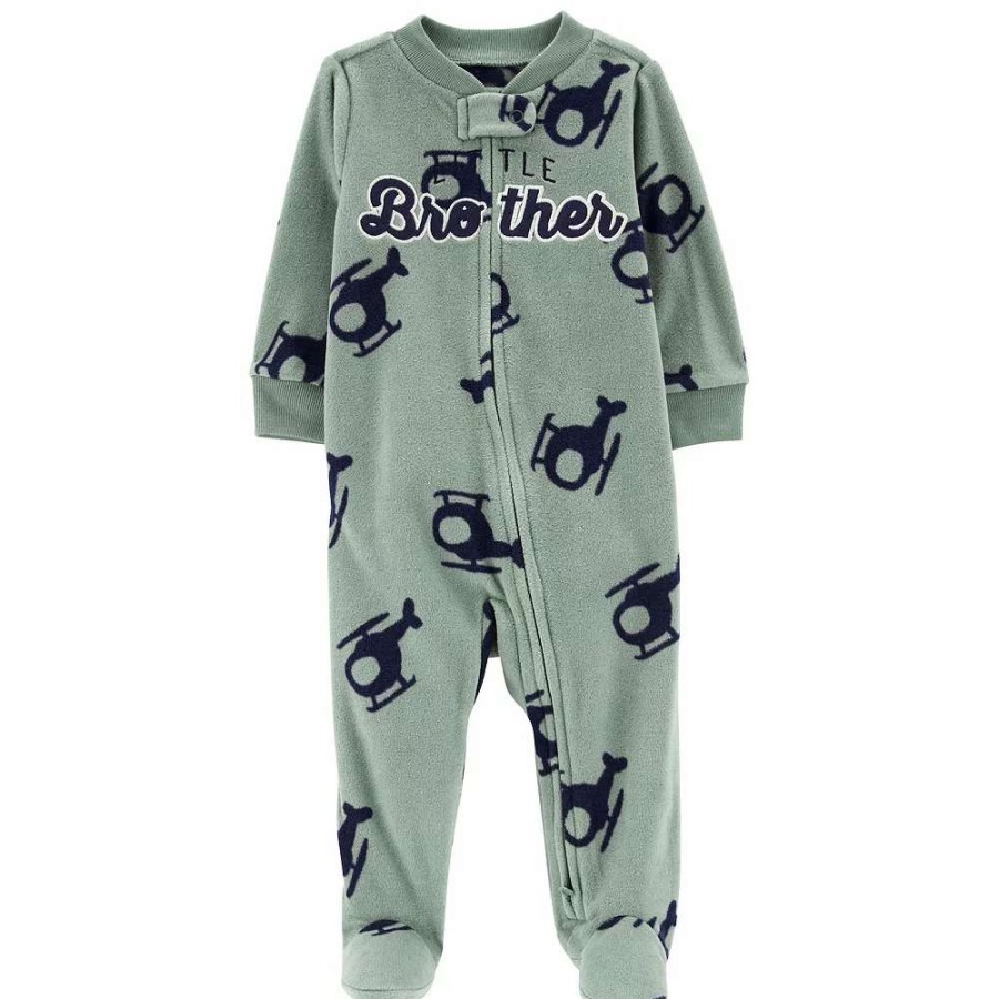 Clothing * | Baby Boy Carter'S "Little Brother" Helicopter Zip Fleece Sleep & Play