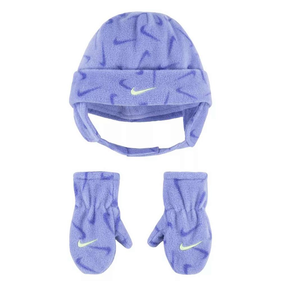 Accessories * | Toddler Nike Swoosh Allover Print Fleece Trapper Hat & Mittens Set