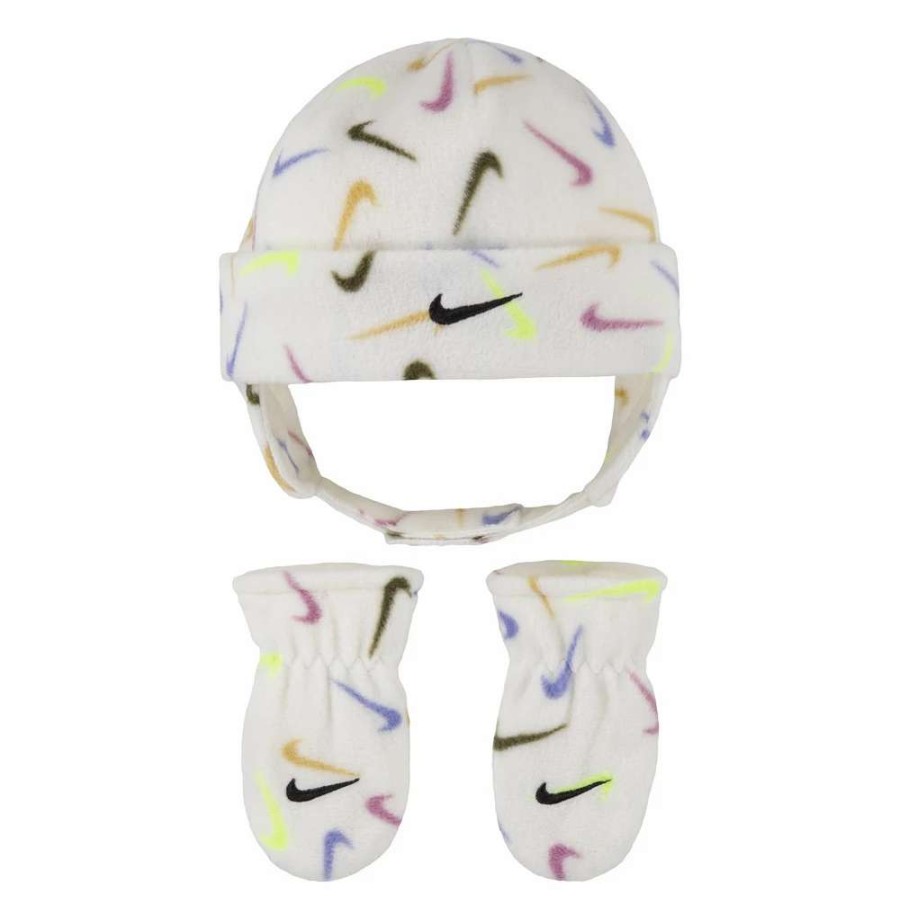 Accessories * | Baby Nike Allover Swoosh Print Fleece Trapper Hat & Mittens Set