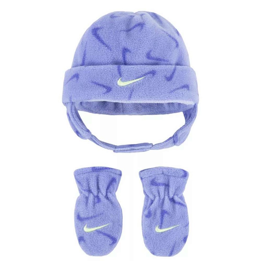 Accessories * | Baby Nike Allover Swoosh Print Fleece Trapper Hat & Mittens Set