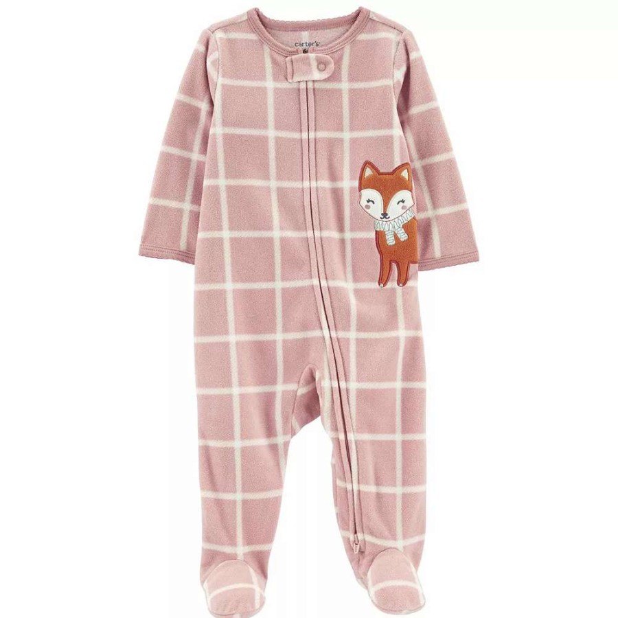 Clothing * | Baby Girl Carter'S Checkered Zip Fleece Sleep & Play